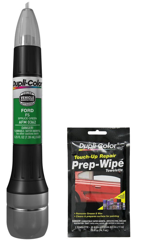 Dupli-Color AFM0362 Spruce Green Exact-Match Scratch Fix All-in-1 Touch-Up Paint for Ford Vehicles (FS) Bundle with Prep Wipe Towelette (2 Items)