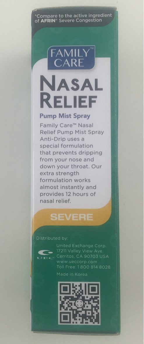 2 Pack - Family Care Nasal Relief Anti-drip Pump Mist - Oxymetazoline HCl