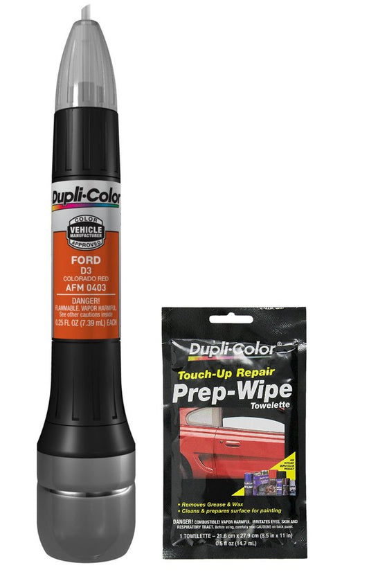 Dupli-Color AFM0403 Colorado Red Exact-Match Scratch Fix All-in-1 Touch-Up Paint for Ford Vehicles (D3) Bundle with Prep Wipe Towelette (2 Items)