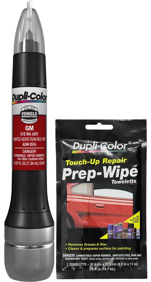 Sherwin-Williams Company Dupli-Color AGM0596 Limited Addiction Red Tint Exact-Match Scratch Fix All-in-1 Touch-Up Paint Compatible with GM Vehicles Bundle with Prep Wipe Towelette (2 Items)