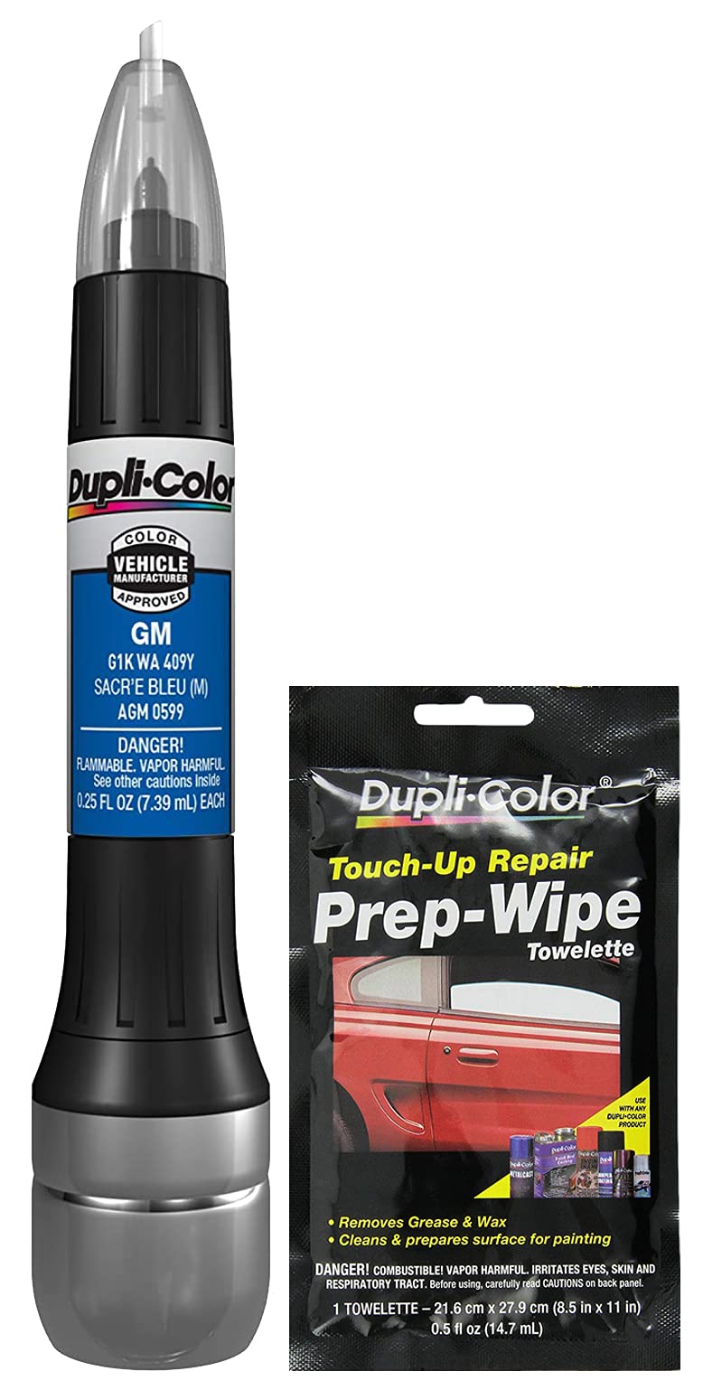 Duplicolor AGM0599 Metallic Sacr'e Bleu Scratch Fix All-in-1 Exact Match Automotive Touch-Up Pen (.5 oz) Bundle with Prep Wipe (2 Items)