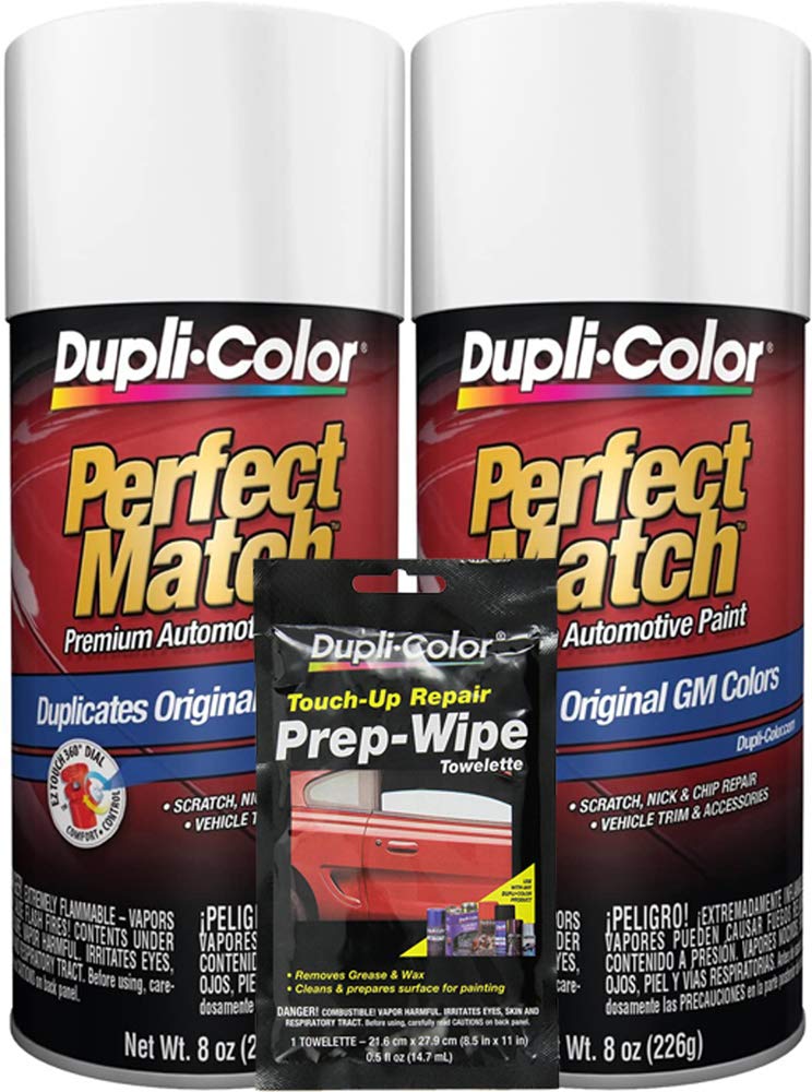 Dupli-Color Bright White Exact-Match Automotive Paint Compatible with GM Vehicles - 8 oz, Bundles with Prep Wipe (3 Items)