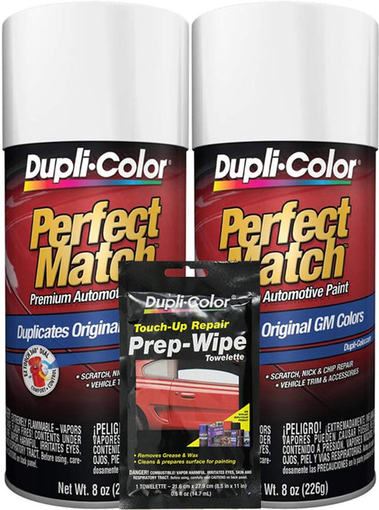 Dupli-Color Bright White Exact-Match Automotive Paint Compatible with GM Vehicles - 8 oz, Bundles with Prep Wipe (3 Items)