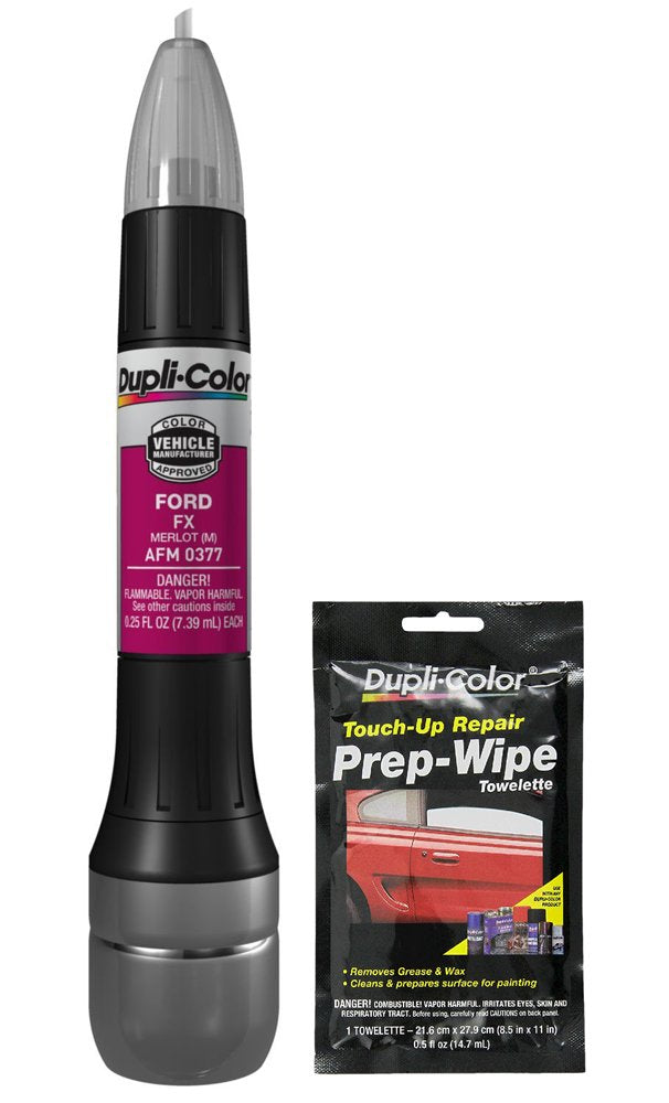 Dupli-Color AFM0377 Metallic Merlot Exact-Match Scratch Fix All-in-1 Touch-Up Paint for Ford Vehicles (FX) Bundle with Prep Wipe Towelette (2 Items)