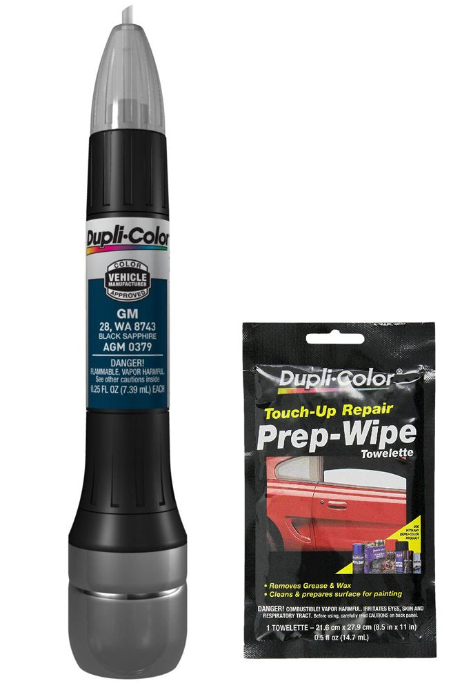 Dupli-Color AGM0379 Black Sapphire Exact-Match Scratch Fix All-in-1 Touch-Up Paint for GM Vehicles (28, WA 8743) Bundle with Prep Wipe Towelette (2 Items)