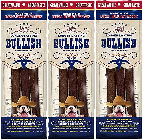 Loving Pets 9 Pack of Bullish Sticks Dog Treats, 10 Inch, Longer-Lasting Bull Stick Alternative