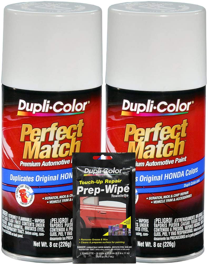 Dupli-Color Frost White Exact-Match Automotive Paint Compatible with Honda Vehicles - 8 oz, Bundles with Prep Wipe (3 Items)