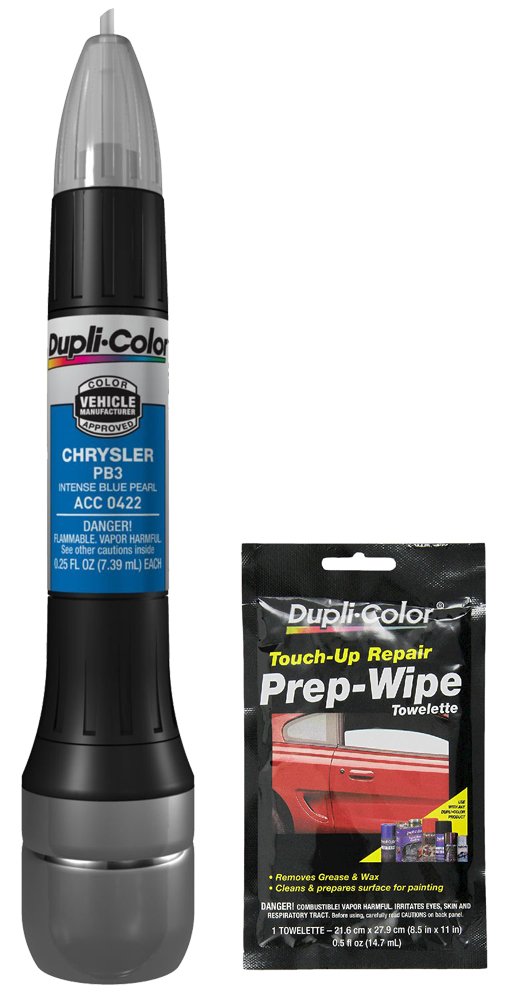 Dupli-Color ACC0422 Intense Blue Pearl Exact-Match Scratch Fix All-in-1 Touch-Up Paint for Chrysler Vehicles (PB3) Bundle with Prep Wipe Towelette (2 Items)