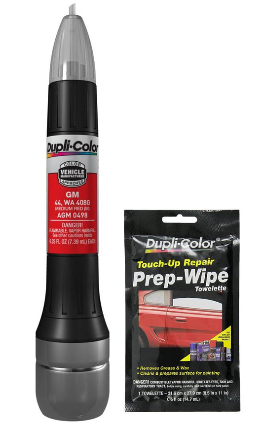 Dupli-Color AGM0498 Metallic Medium Red Exact-Match Scratch Fix All-in-1 Touch-Up Paint for GM Vehicles (44, WA 408G) Bundle with Prep Wipe Towelette (2 Items)