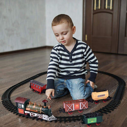 FUN LITTLE TOYS Train Set Classic Electric Train Toy Included 6 Cars and 11 Tracks with Lights and Sounds