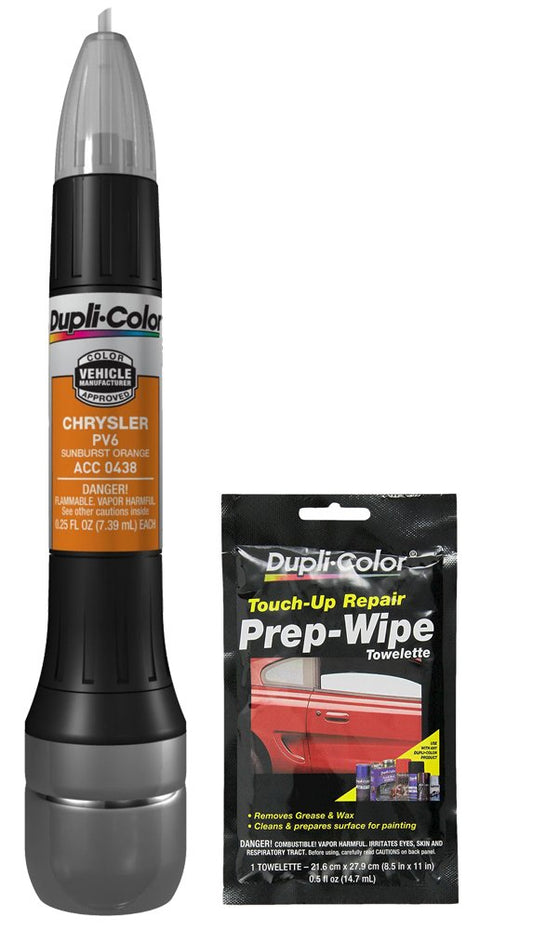 Dupli-Color ACC0438 Sunburst Orange Exact-Match Scratch Fix All-in-1 Touch-Up Paint for Chrysler Vehicles (PV6) Bundle with Prep Wipe Towelette (2 Items)