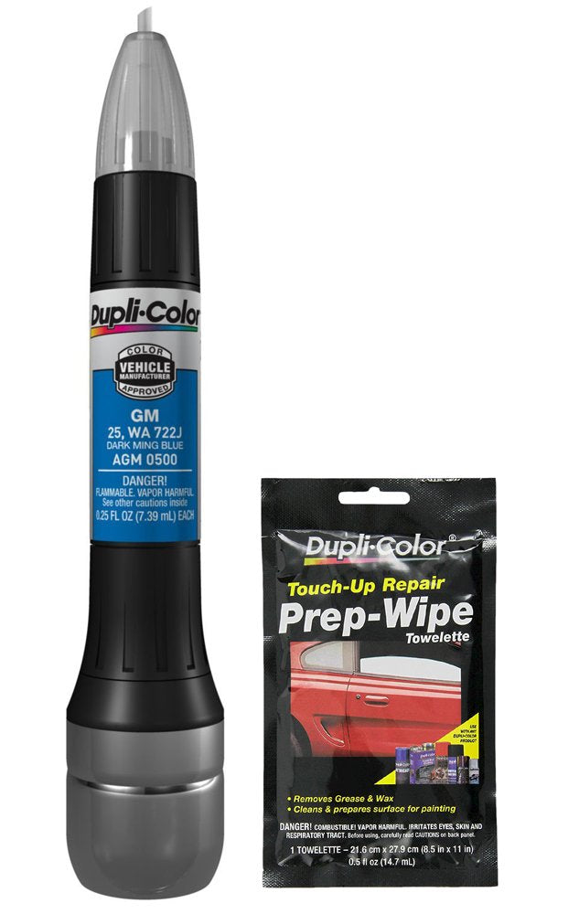 Dupli-Color AGM0500 Dark Ming Blue Exact-Match Scratch Fix All-in-1 Touch-Up Paint for GM Vehicles (25, WA 722J) Bundle with Prep Wipe Towelette (2 Items)