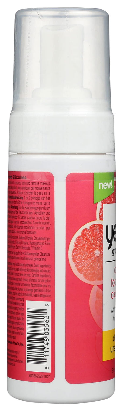 Yes To Grapefruit Daily Foaming Cleanser, Brightening Face Wash That Removes Make Up & Impurities Without Stripping Skin & Leaves You Glowing, With Vitamin C, Natural, Vegan & Cruelty Free, 4 Fl Oz