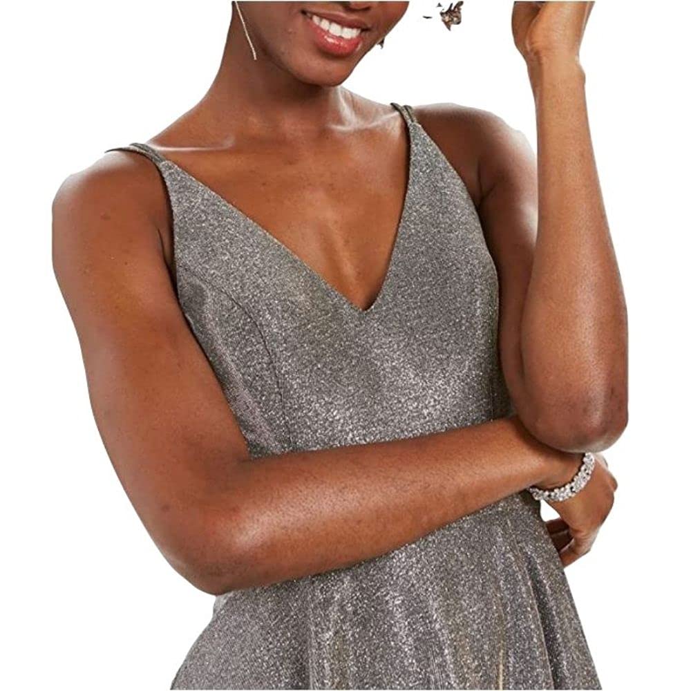 Xscape Womens Glitter Metallic Party Dress Silver 10