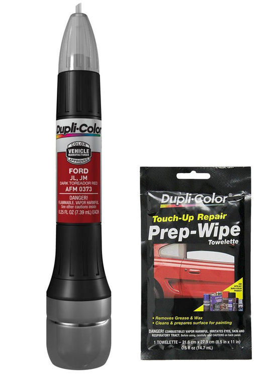 Dupli-Color AFM0373 Dark Toreador Red Exact-Match Scratch Fix All-in-1 Touch-Up Paint for Ford Vehicles (JL, JM) Bundle with Prep Wipe Towelette (2 Items)