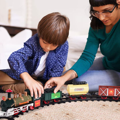 FUN LITTLE TOYS Train Set Classic Electric Train Toy Included 6 Cars and 11 Tracks with Lights and Sounds