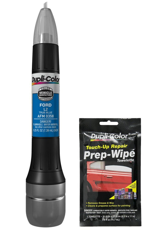 Dupli-Color AFM0358 True Blue Exact-Match Scratch Fix All-in-1 Touch-Up Paint for Ford Vehicles (L2) Bundle with Prep Wipe Towelette (2 Items)