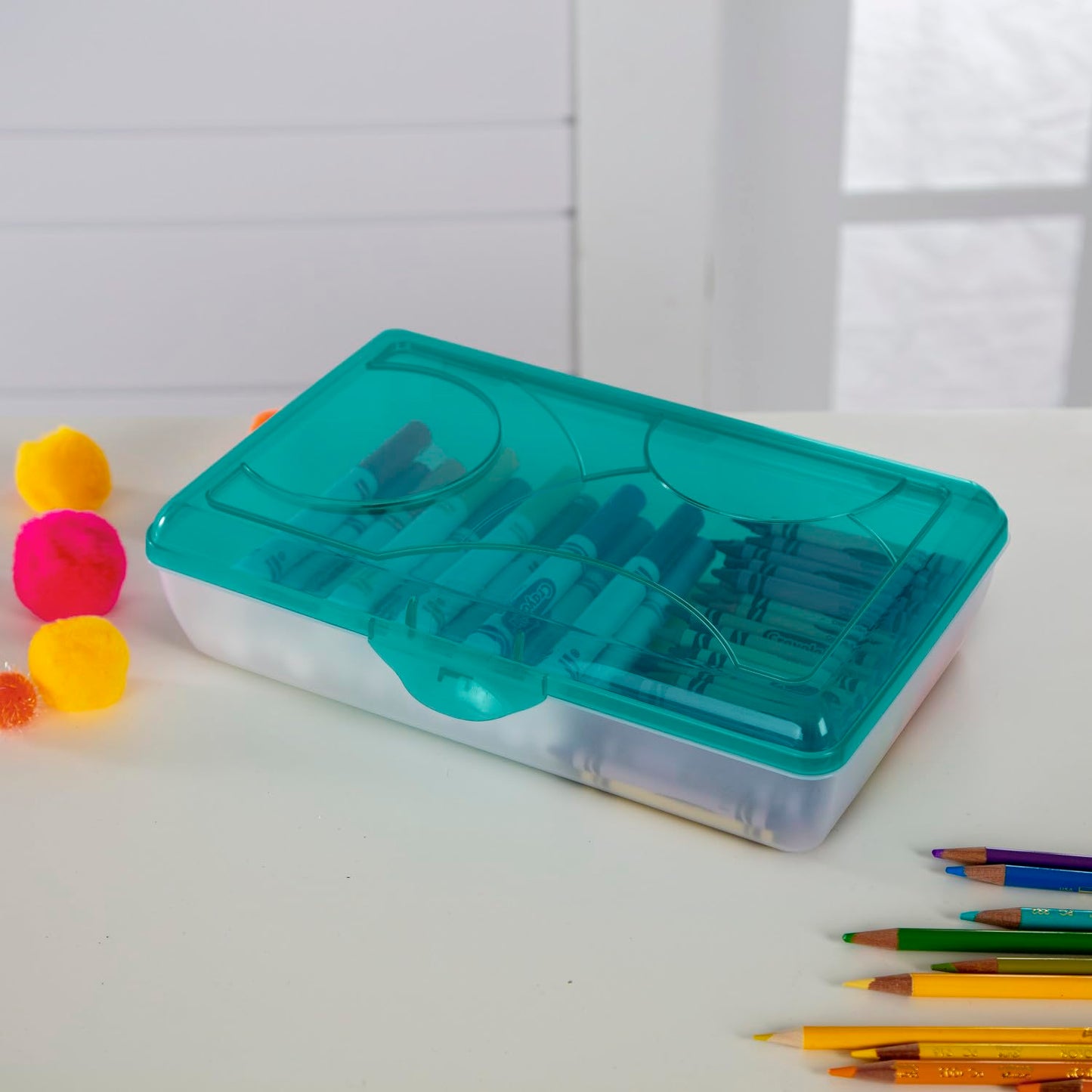 Sterilite Small Pencil Box Plastic, Molokai Blue Tint, 12 Pack