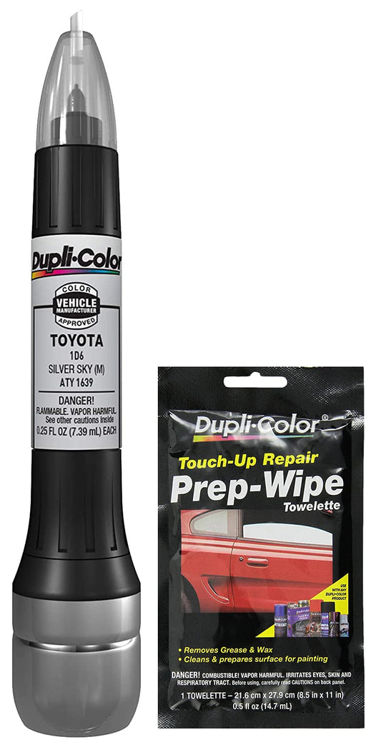 Dupli-Color ATY1639 Metallic Silver Sky Scratch Fix All-in-1 Exact Match Automotive Touch-Up Pen (.5 oz) Bundle with Prep Wipe (2 Items)