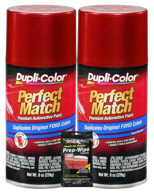 Dupli-Color Electric Currant Red Metallic Exact-Match Automotive Acrylic Paint for Ford Vehicles - 8 oz, Bundles with Prep Wipe (3 Items)