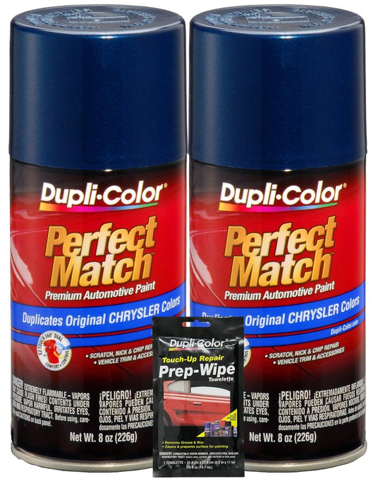 Dupli-Color Patriot Blue Metallic Perfect Match Automotive Paint for Chrysler Vehicles (8 oz.), Bundles with Prep Wipe (3 Items).