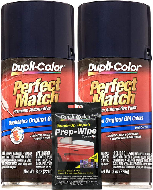 Dupli-Color Metallic Navy Blue Exact-Match Automotive Paint Compatible with GM Vehicles - 8 oz, Bundles with Prep Wipe (3 Items)