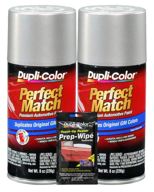 Dupli-Color Fine Silver Birch Metallic Exact-Match Automotive Paint For GM Vehicles - 8 oz, Bundles with Prep Wipe (3 Items)