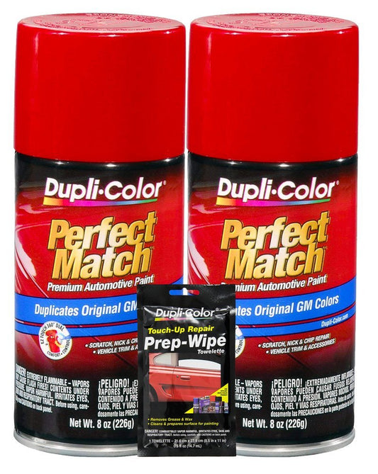 Dupli-Color Bright Red Exact-Match Automotive Paint For GM Vehicles - 8 oz, Bundles with Prep Wipe (3 Items)