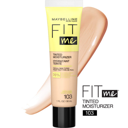 Fit Me Tinted Moisturizer, Fresh Feel, Natural Coverage, 12H Hydration, Evens Skin Tone, Conceals Imperfections, for All Skin Tones and Skin Types