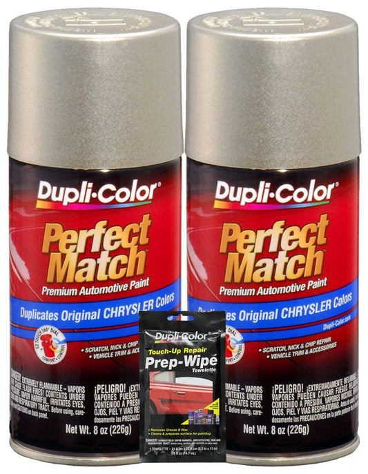 Dupli-Color Driftwood Satin Metallic Perfect Match Automotive Paint for Chrysler Vehicles - 8 oz, Bundles with Prep Wipe (3 Items)