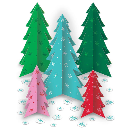 Vibrant Multicolor Paper Multi-Pack Slotted Trees - 8"-13" (Pack of 5) - Eye-Catching Christmas Decor - Unique, Eco-Friendly & Easy-to-Assemble Holiday Centerpieces - Perfect for Christmas