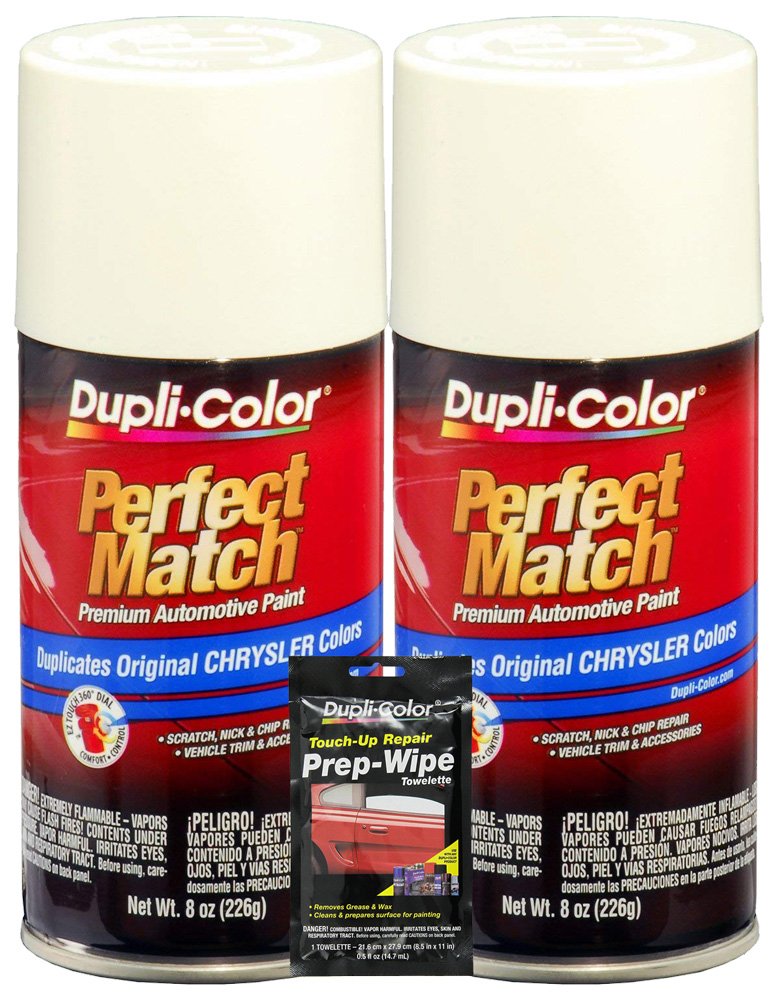 Dupli-Color Stone White Perfect Match Automotive Paint for Chrysler Vehicles - 8 oz, Bundles with Prep Wipe (3 Items)