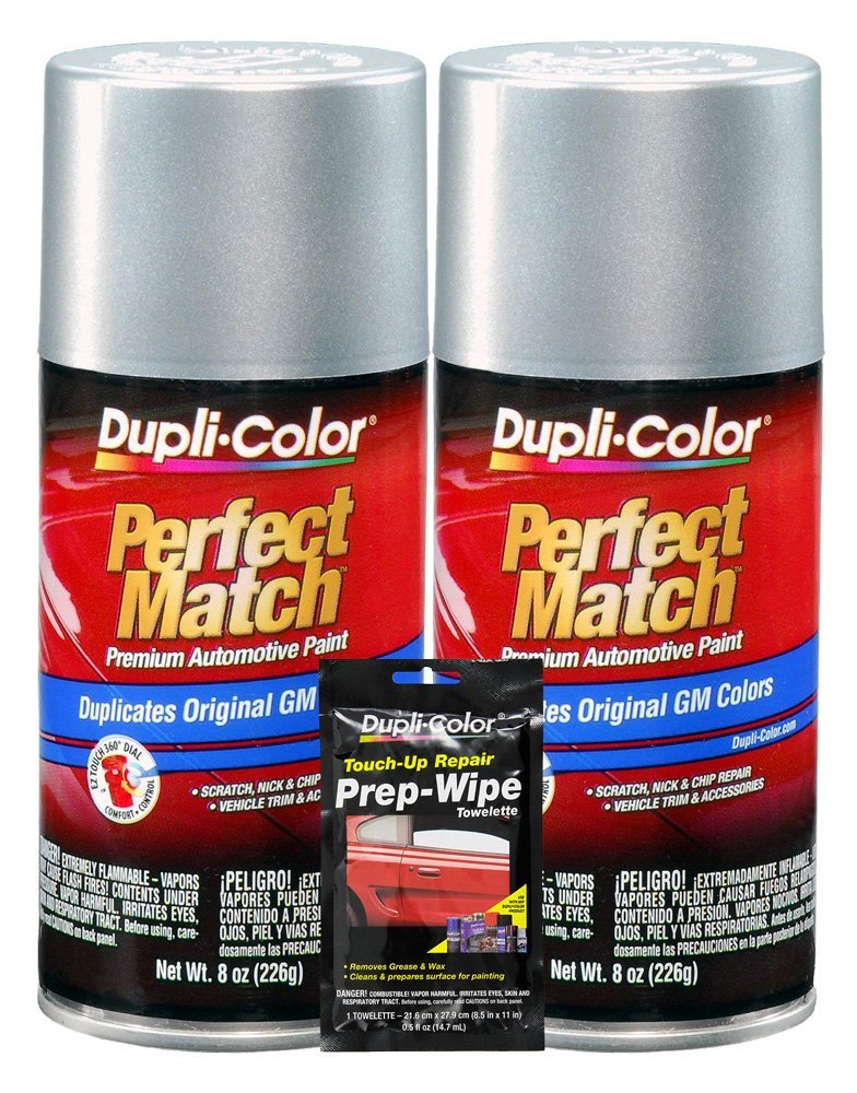 Dupli-Color Silver Metallic Perfect Match Automotive Paint For GM Vehicles - 8 oz, Bundles with Prep Wipe (3 Items)