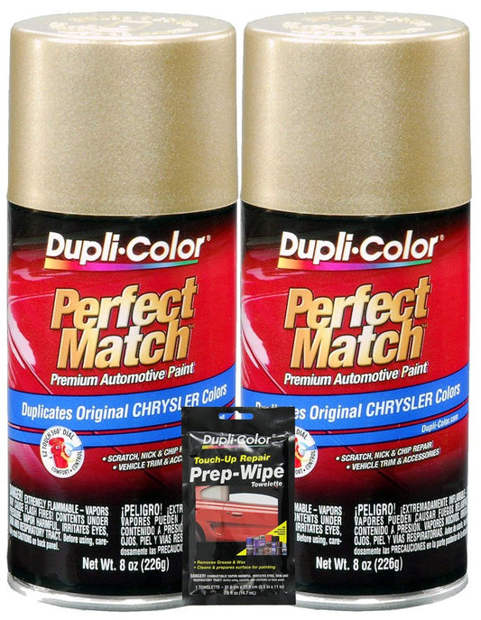 Dupli-Color Champagne Pearl Perfect Match Automotive Paint for Chrysler Vehicles - 8 oz, Bundles with Prep Wipe (3 Items)