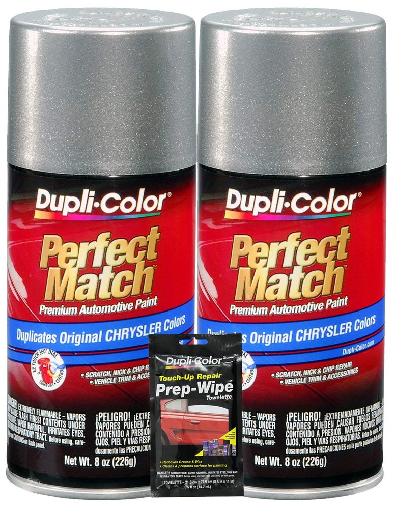 Dupli-Color Bright Platinum Metallic Perfect Match Automotive Paint for Chrysler Vehicles - 8 oz, Bundles with Prep Wipe (3 Items)