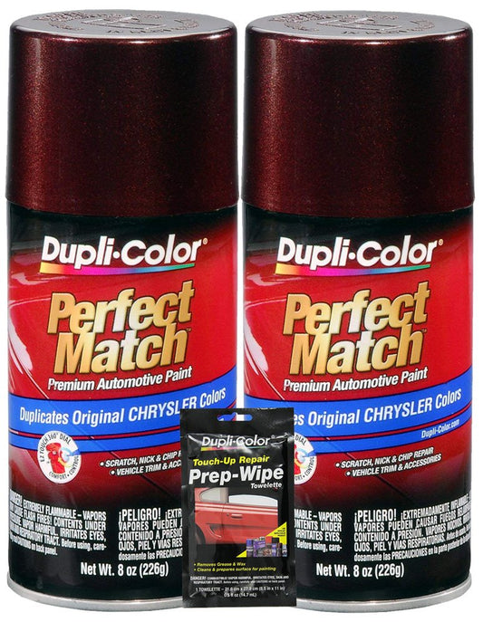 Dupli-Color Director Red Metallic Perfect Match Automotive Paint for Chrysler Vehicles - 8 oz, Bundles with Prep Wipe (3 Items)