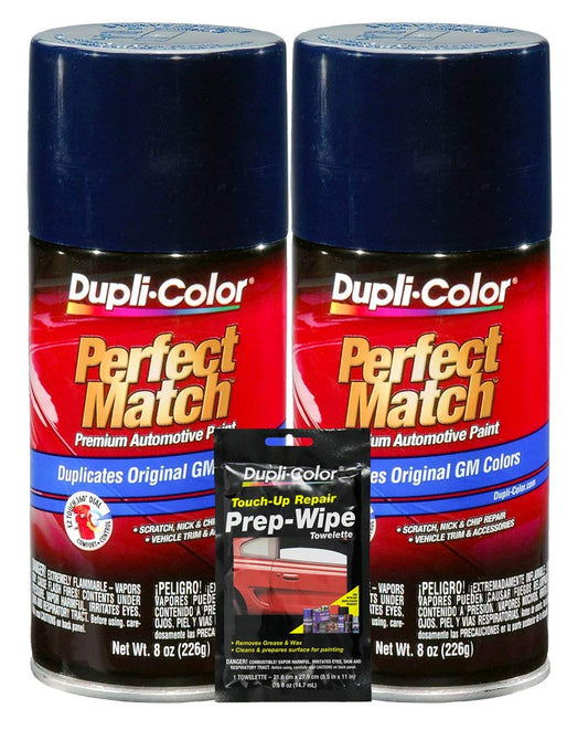 Dupli-Color Dark Blue Exact-Match Automotive Paint For GM Vehicles - 8 oz, Bundles with Prep Wipe (3 Items)