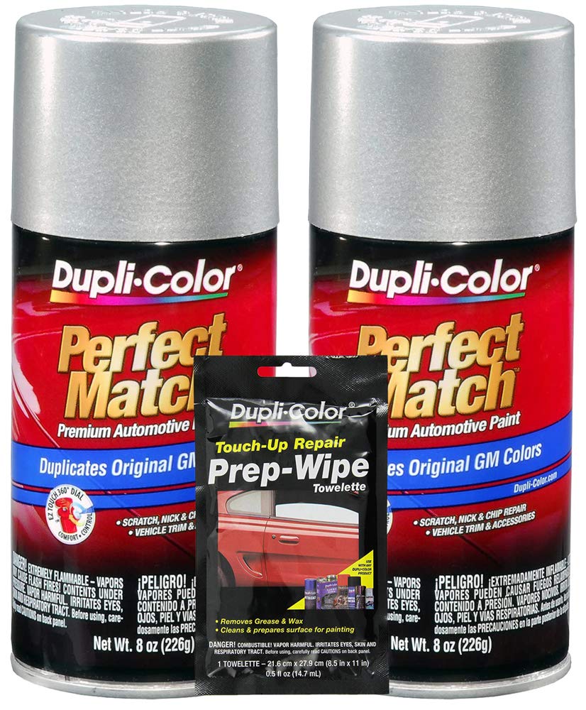 Duplicolor Metallic Light Tarnished Silver Exact-Match Automotive Paint Compatible with GM Vehicles - 8 oz, Bundles with Prep Wipe (3 Items)