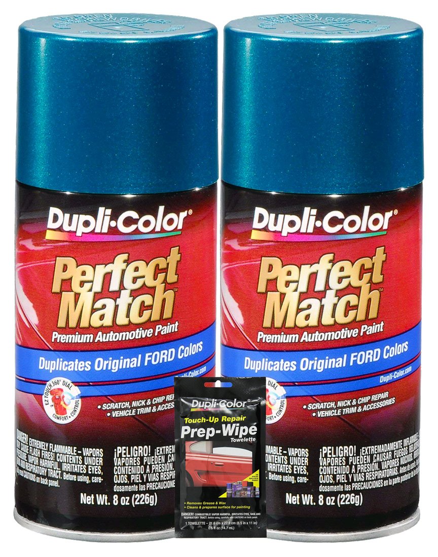 Dupli-Color Cayman Green Metallic Exact-Match Automotive Paint for Ford Vehicles - 8 oz, Bundles with Prep Wipe (3 Items)