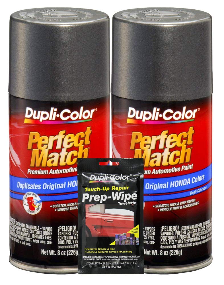 Dupli-Color Graphite Grey Metallic Exact-Match Automotive Paint For Honda Vehicles - 8 oz, Bundles with Prep Wipe (3 Items)