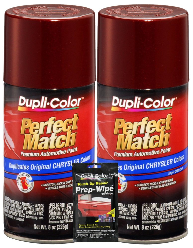 Dupli-Color Dark Garnet Red Pearl Perfect Match Automotive Paint for Chrysler Vehicles - 8 oz, Bundles with Prep Wipe (3 Items)