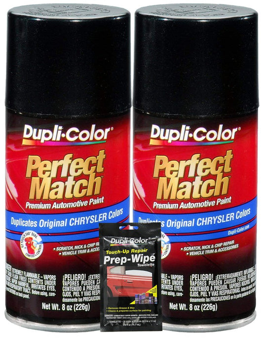 Dupli-Color Brilliant Black Pearl Perfect Match Automotive Paint for Chrysler Vehicles - 8 oz, Bundles with Prep Wipe (3 Items)