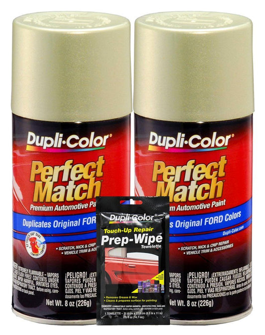 Dupli-Color Gold Ash Metallic Exact-Match Automotive Paint For Ford Vehicles - 8 oz, Bundles with Prep Wipe (3 Items)