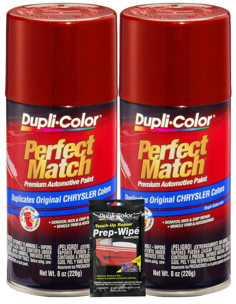 Dupli-Color Chili Pepper Red Pearl Perfect Match Automotive Paint for Chrysler Vehicles - 8 oz, Bundles with Prep Wipe (3 Items)