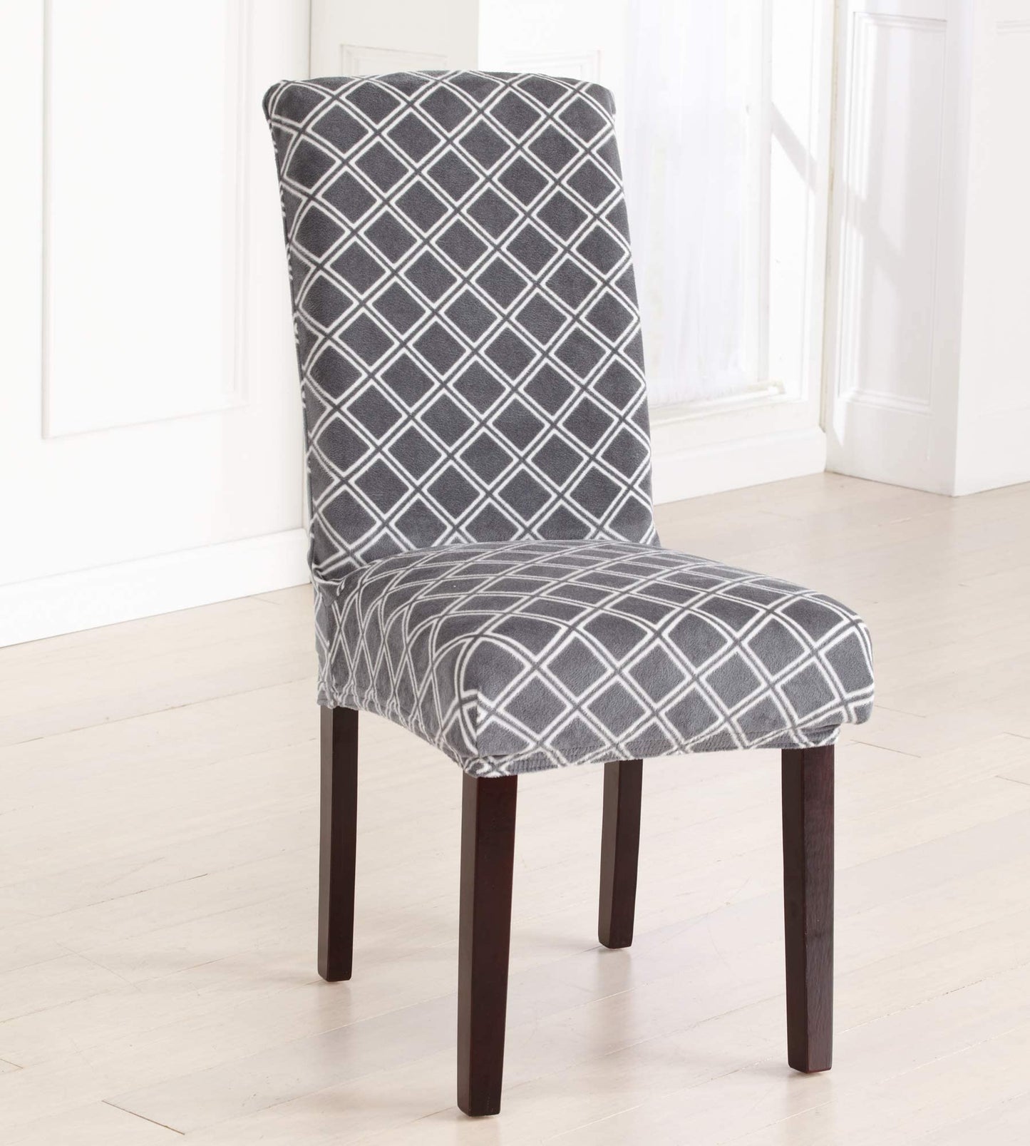 Great Bay Home Printed Velvet Plush Dining Chair Slipcovers. Washable Chair Covers. Summerhill Collection (Set of 2, Grey)