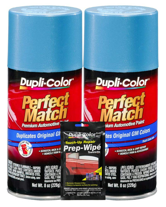 Dupli-Color Light Blue Metallic Exact-Match Automotive Paint For GM Vehicles - 8 oz, Bundles with Prep Wipe (3 Items)