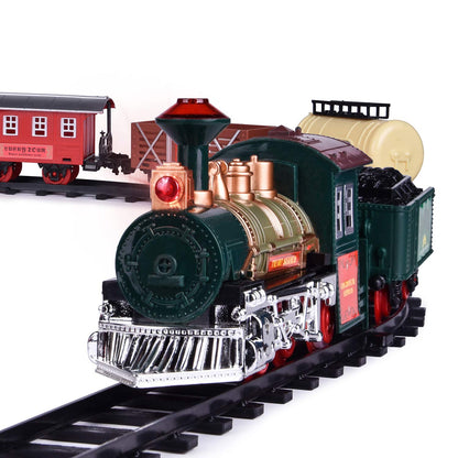 FUN LITTLE TOYS Train Set Classic Electric Train Toy Included 6 Cars and 11 Tracks with Lights and Sounds