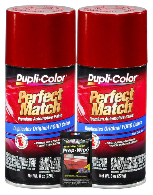 Dupli-Color Toreador Red Metallic Exact-Match Automotive Paint for Ford Vehicles - 8 oz, Bundles with Prep Wipe (3 Items)