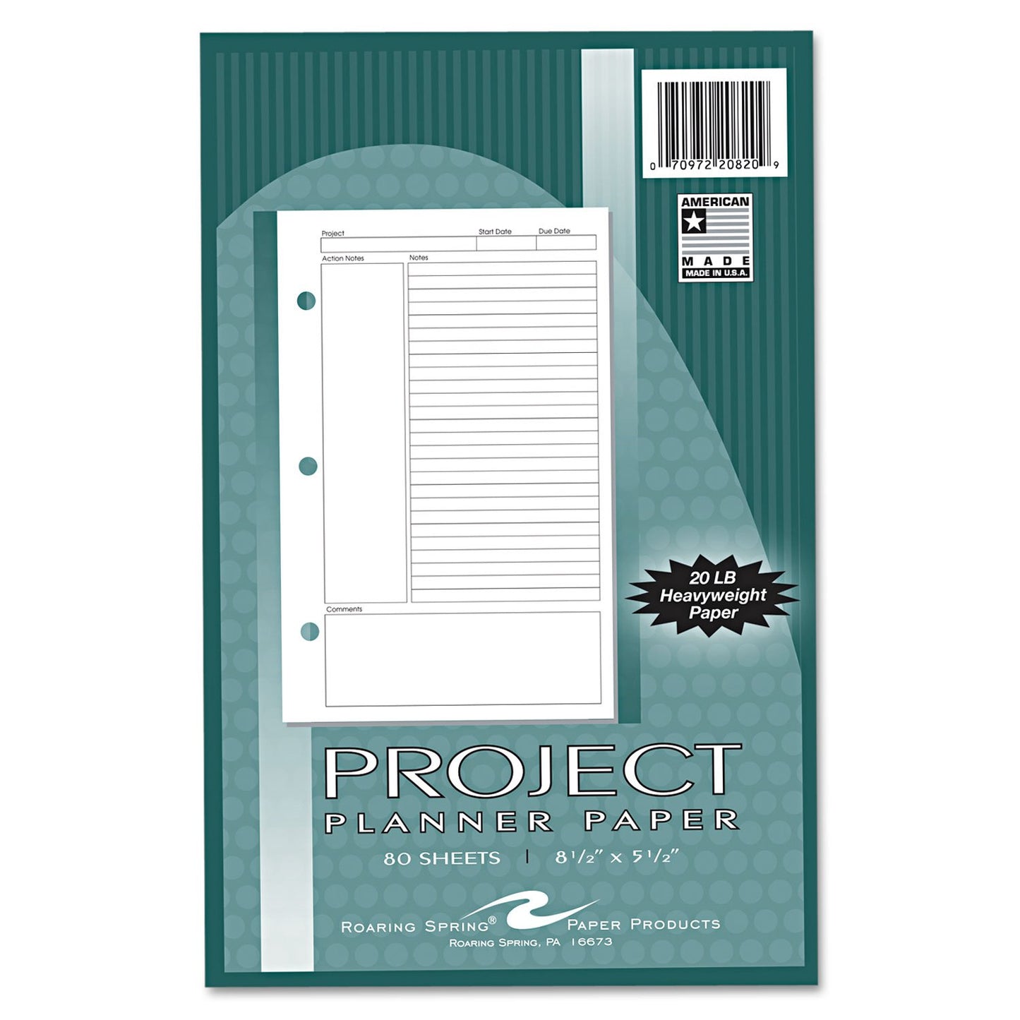 Roaring Spring 20820 Project Planner Paper 8 1/2 x 5 1/2 White 80 Sheets
