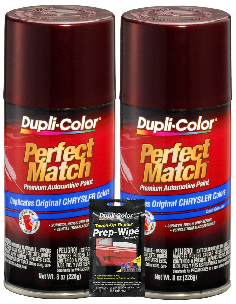 Dupli-Color Deep Cranberry Pearl Perfect Match Automotive Paint for Chrysler Vehicles - 8 oz, Bundles with Prep Wipe (3 Items)